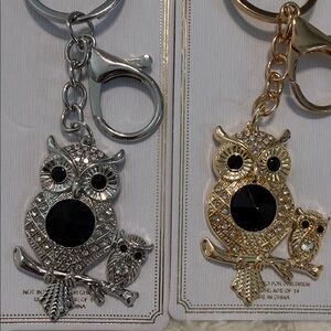 Owl Crystal Keychain Pendant or Purse Charms- Silver and Gold